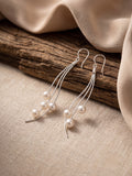 925 Silver Flow Pearl Wave Drop Earrings for Women