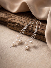 925 Silver Flow Pearl Wave Drop Earrings for Women