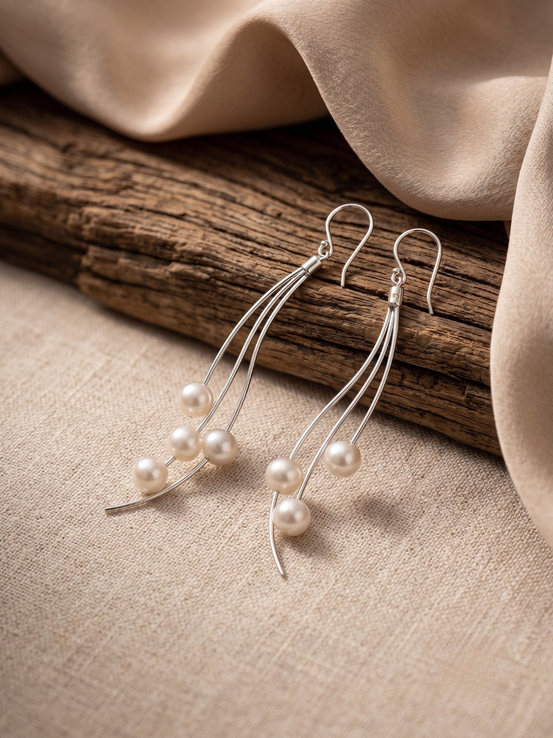 925 Silver Flow Pearl Wave Drop Earrings for Women