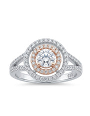 925 Sterling Silver Rose Gold Double Halo Ring for Women