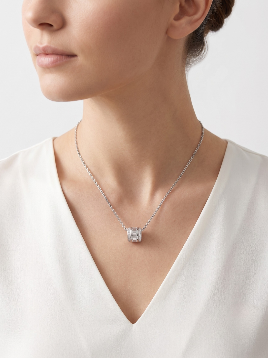 925 Sterling Silver Baguette CZ Barrel Pendant Necklace for Women