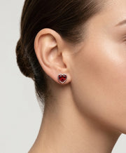 925 Silver Heart Ruby Stud Earrings for Women