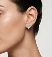 925 Silver Earrings Diamond Shape Lattice Stud Earrings for Women