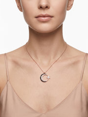925 Sterling Silver Luna Noir Crescent Star Necklace for Women