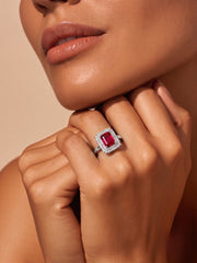 925 Sterling Silver Ruby Radiance Halo Ring for Women