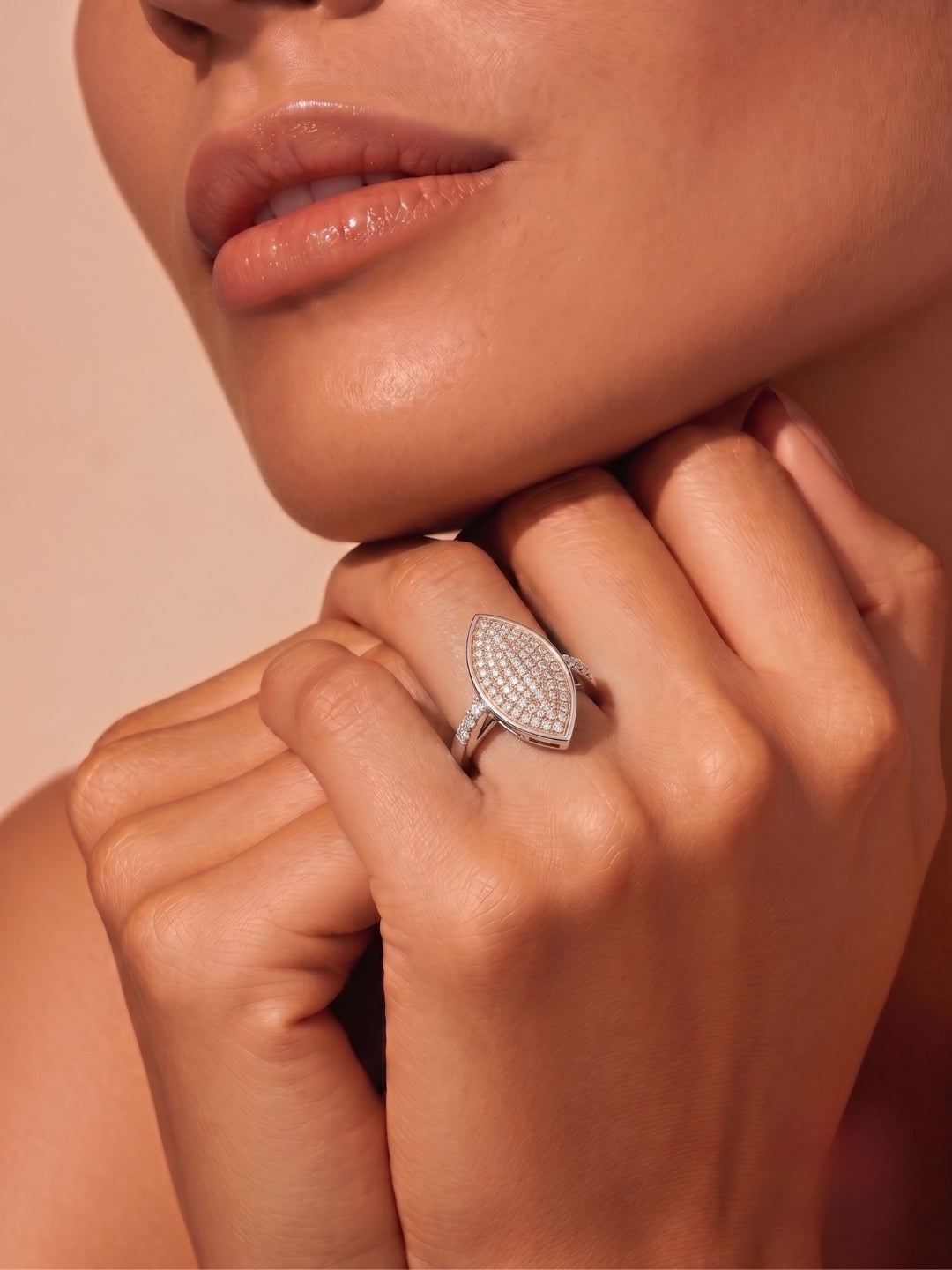925 Sterling Silver Marquise Pavé Statement Ring for Women