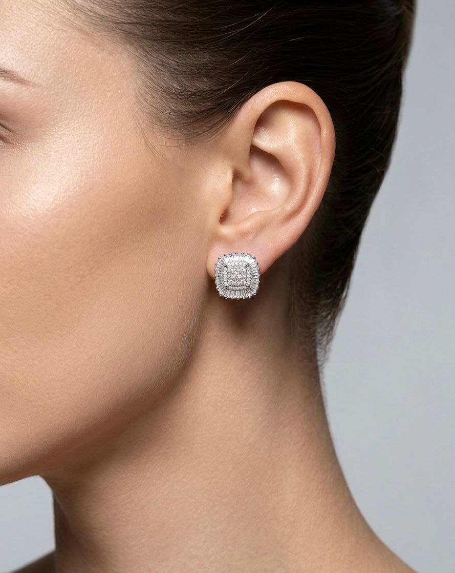 925 Silver earrings Celeste Radiance Halo Stud Earrings for Women