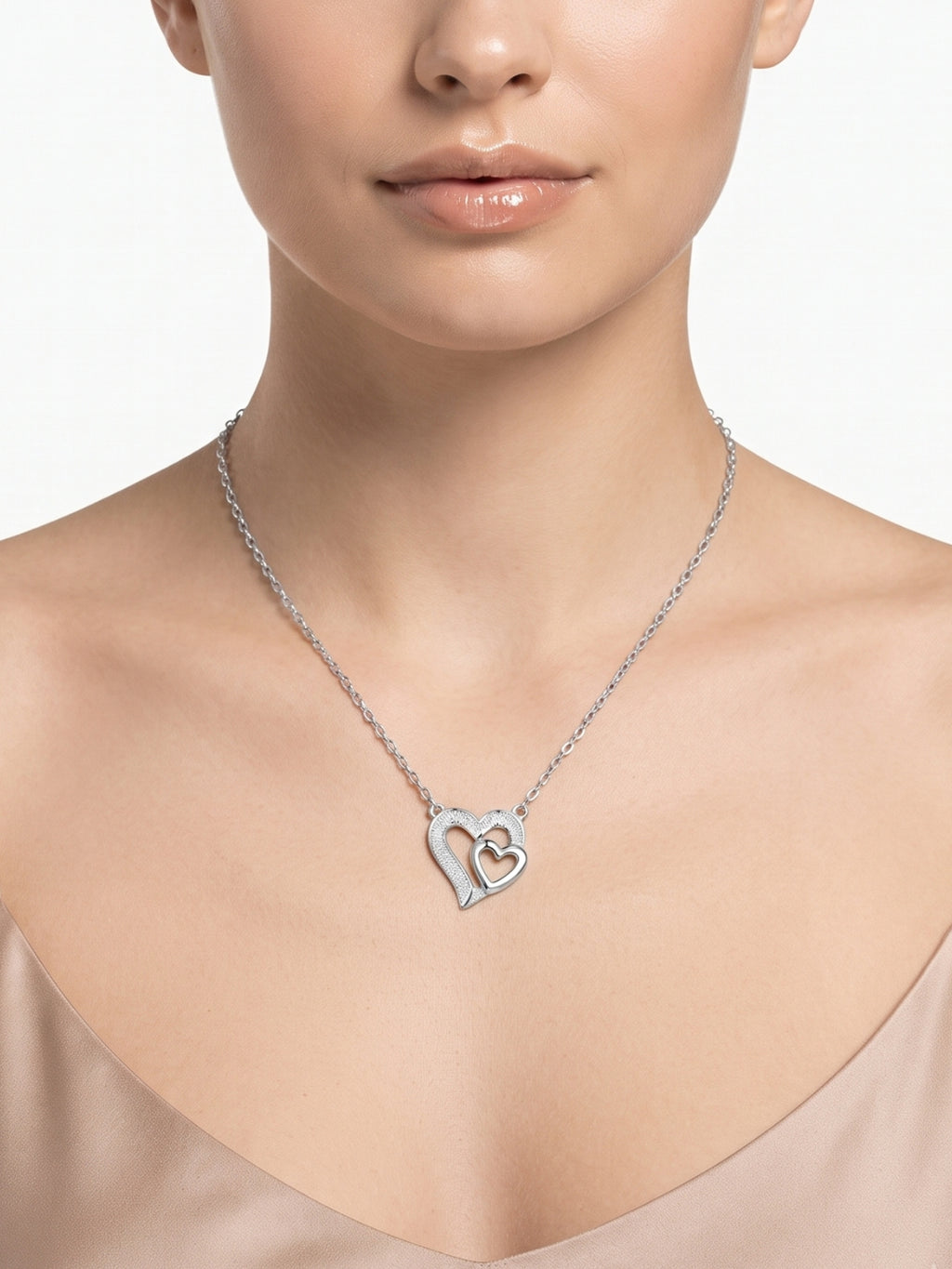 925 Silver Eternal Pure Double Heart Necklace for Women