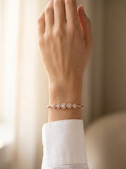 92.5 Sterling Silver Rose Gold Five Halo Diamond Bracelet for Women