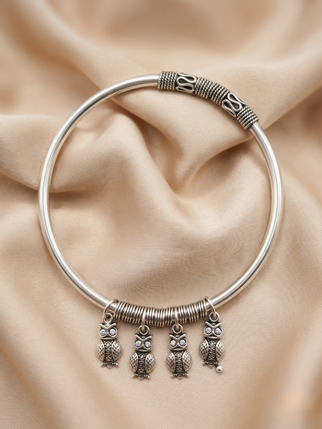 92.5 Sterling Silver Owl Charm Silver Bracelet for Women