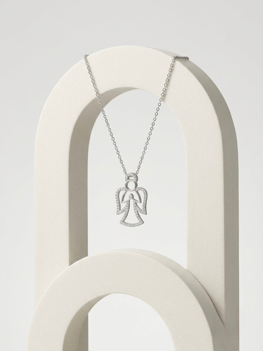 925 Sterling Silver Angel Prayer Pendant Necklace for Women