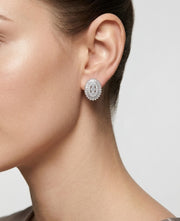 925 Silver Oval Halo Stud Earrings for Women