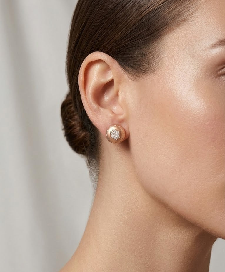 925 Silver Rose Gold Hexa Spark Stud Earrings for Women