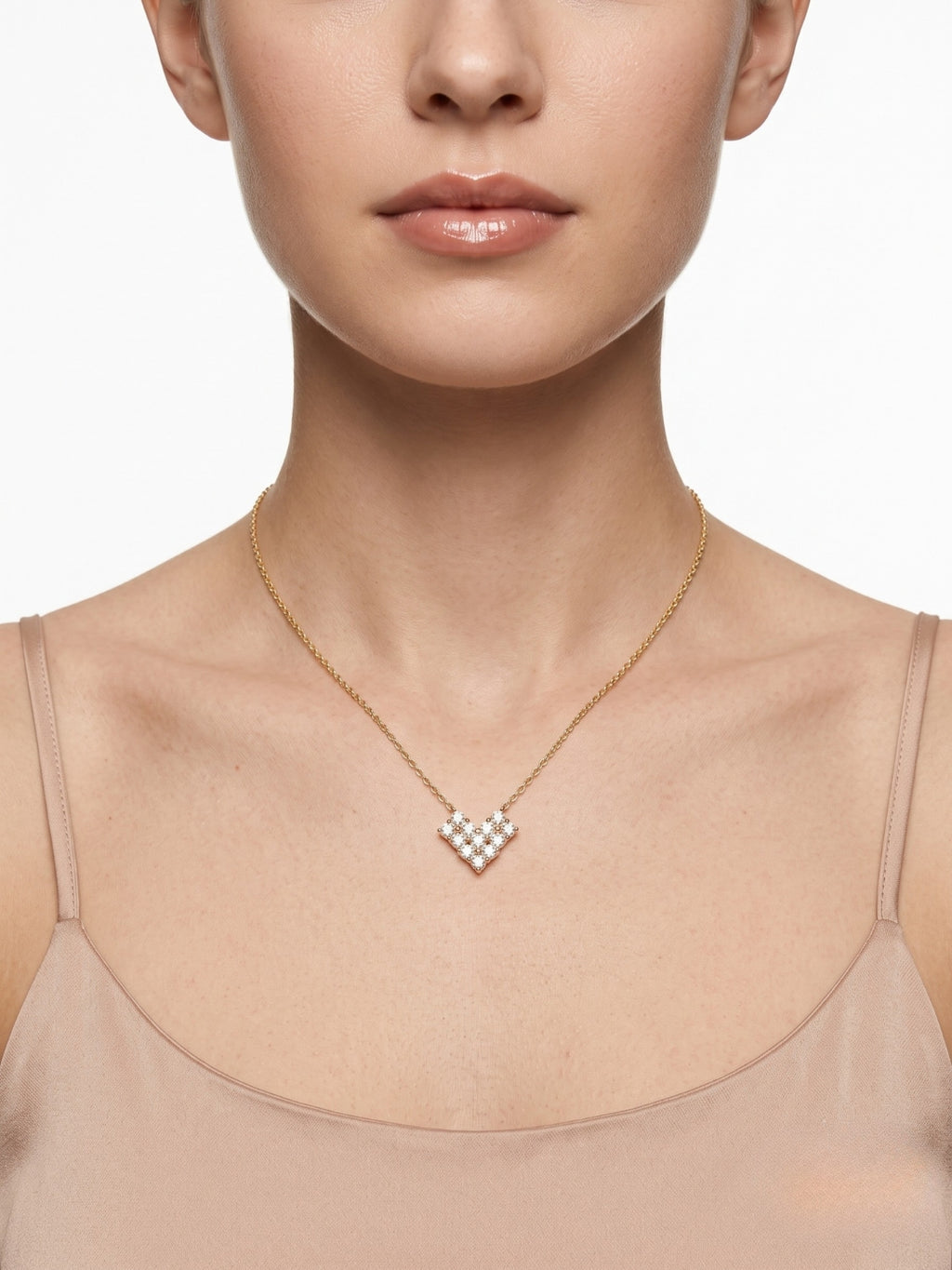 925 Sterling Silver Golden Diamond Heart Cluster Necklace for Women