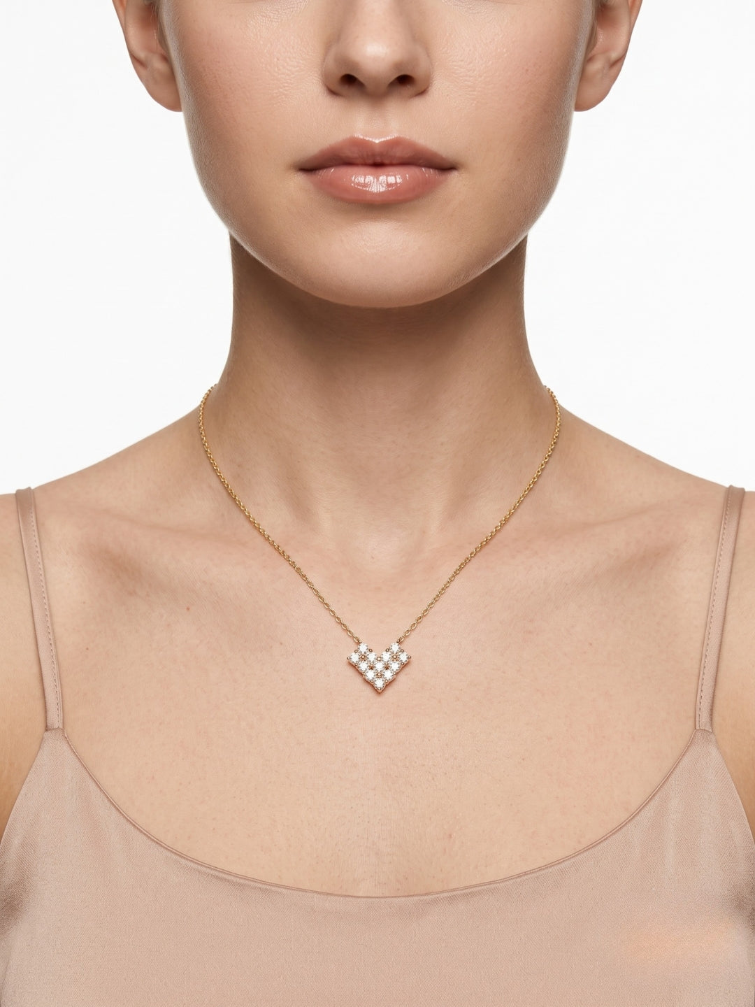925 Sterling Silver Golden Diamond Heart Cluster Necklace for Women