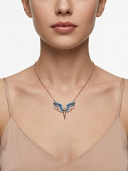 925 Sterling Silver Rose Gold Turquoise & Sapphire Blue Winged Necklace for Women