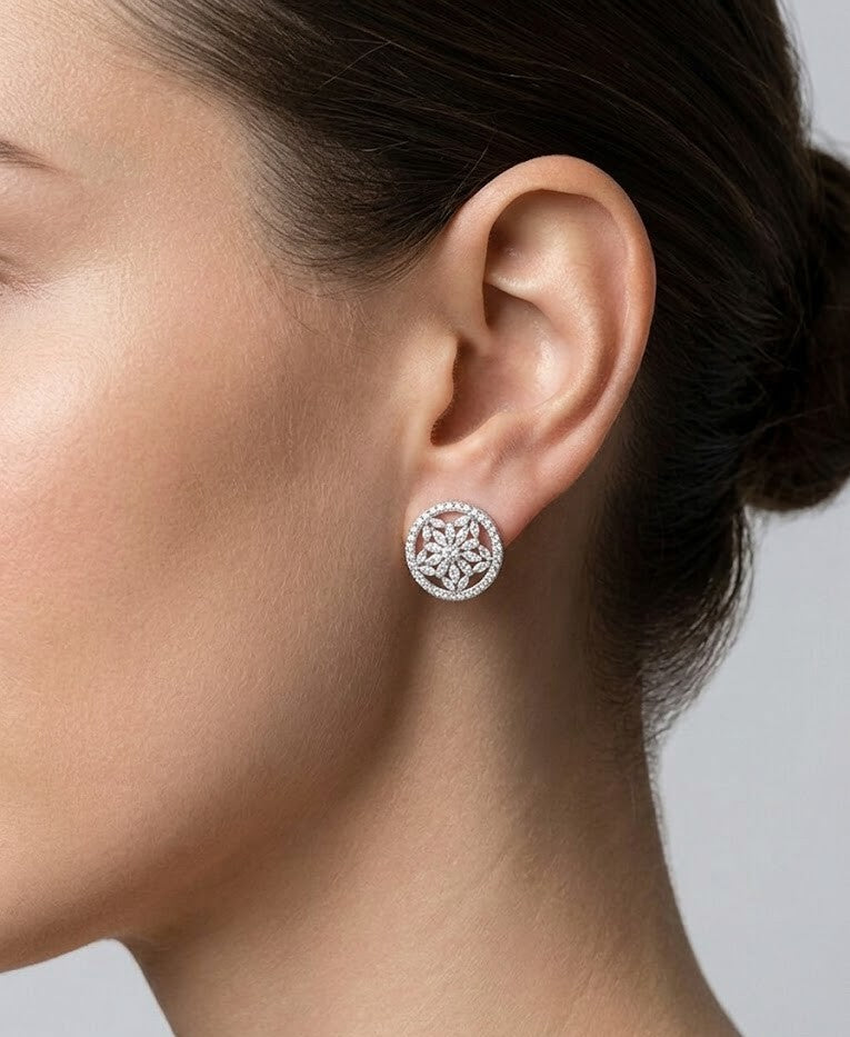 925 Silver Earrings Floral CZ Stud Earrings for Women