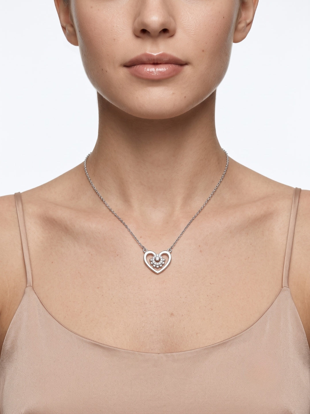 925 Sterling Silver Silver Bloom Heart Necklace for Women