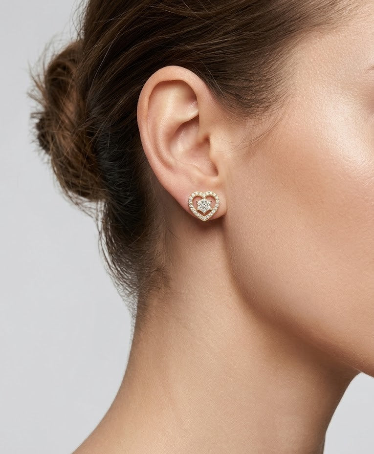 925 Silver Heart Sparkle Stud Earrings for Women
