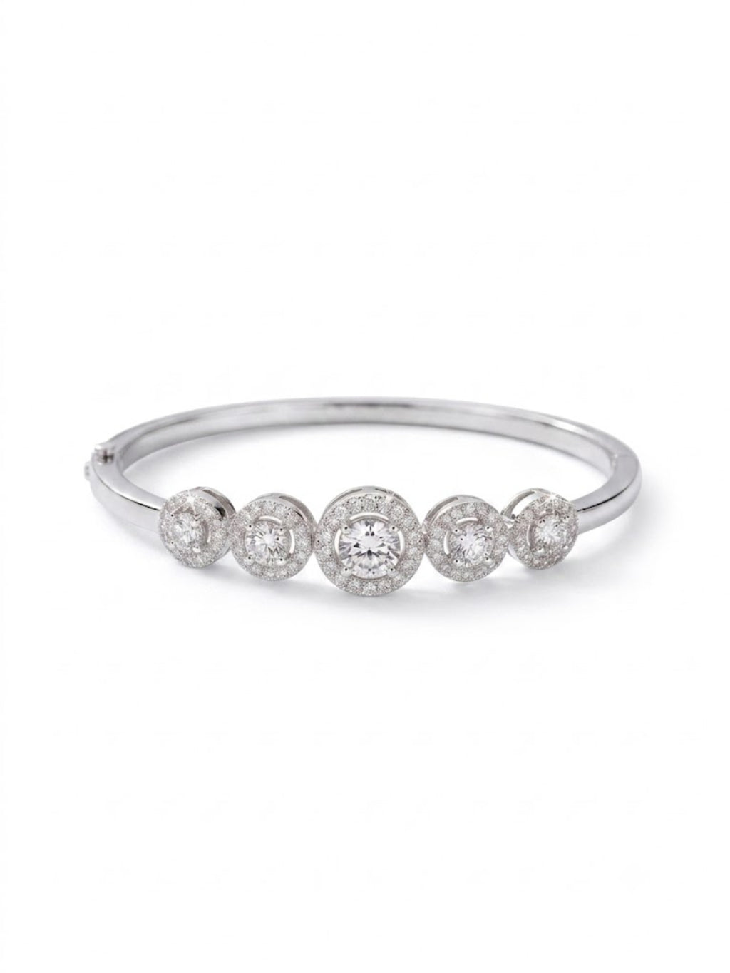 92.5 Sterling Silver Five Stone Halo Diamond Bracelet for Women
