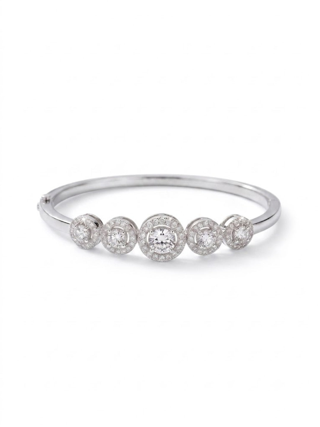 92.5 Sterling Silver Five Stone Halo Diamond Bracelet for Women