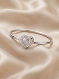 92.5 Sterling Silver Heart Crystal Open Bracelet for Women