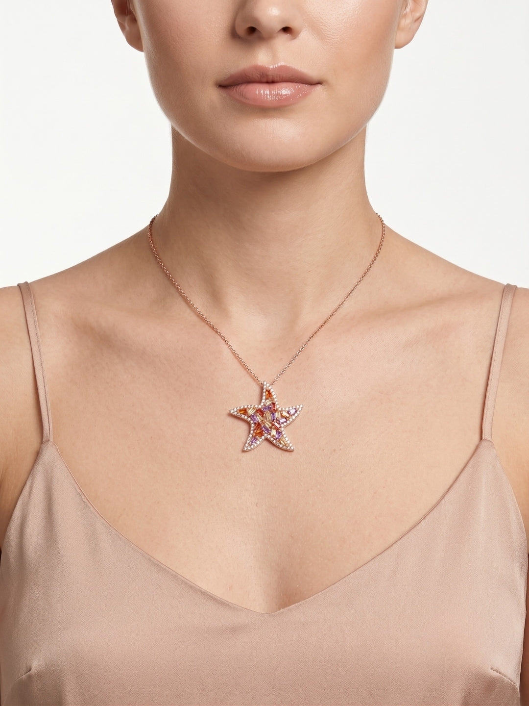 925 Sterling Silver Aurora Sea Star Gemstone Necklace For Women