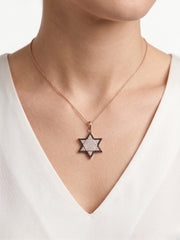 925 Sterling Silver Rose Gold Plated Black & White CZ Star Pendant Necklace for Women