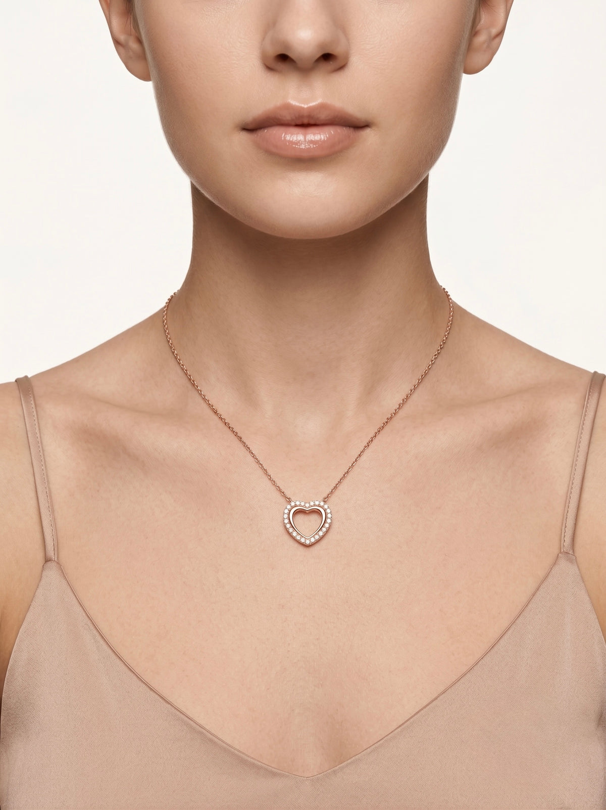 925 Sterling Silver Double Heart CZ Halo Necklace for Women