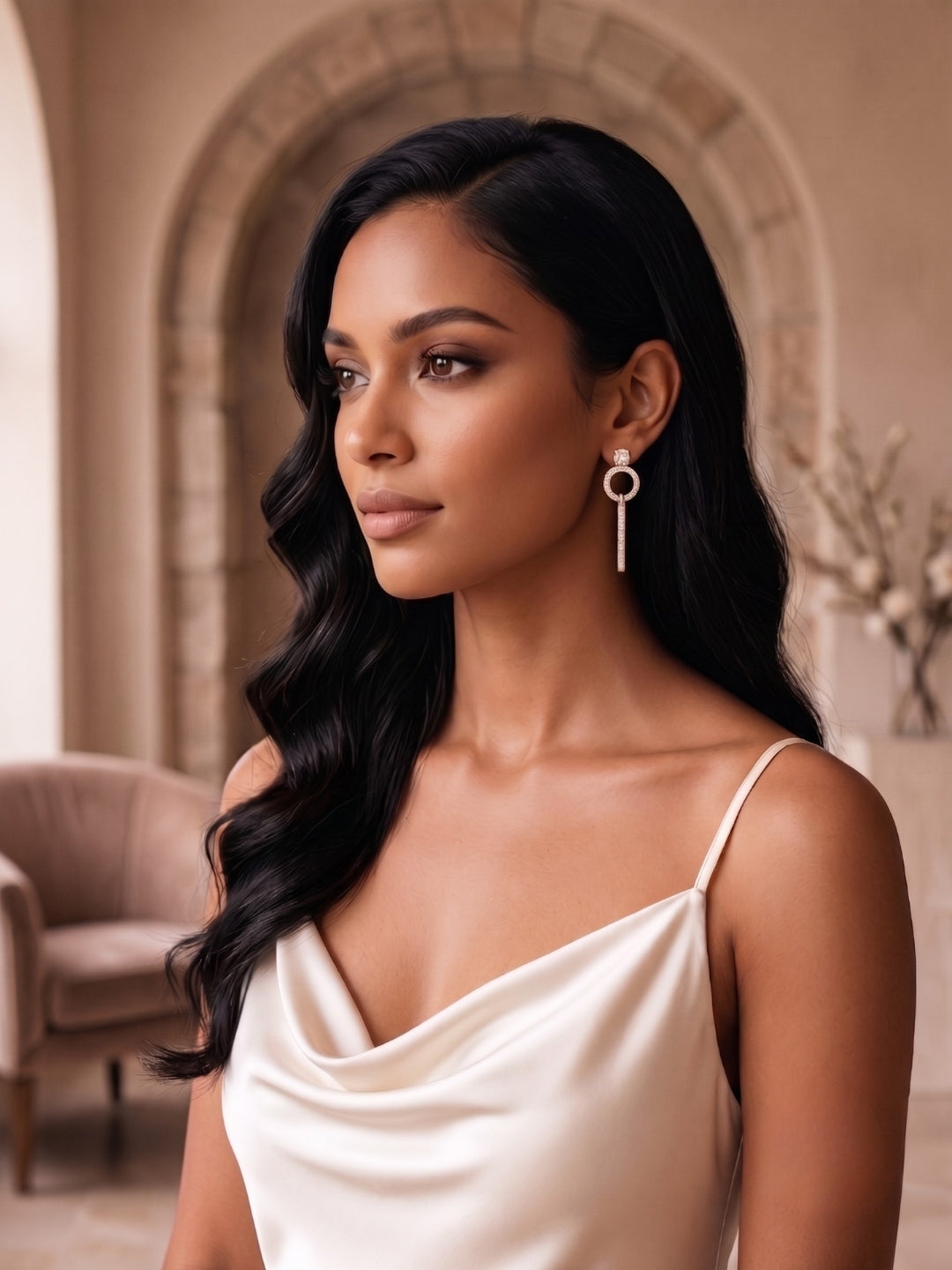 925 Sterling Silver Celestial Halo Drop Pendant Set with Earrings