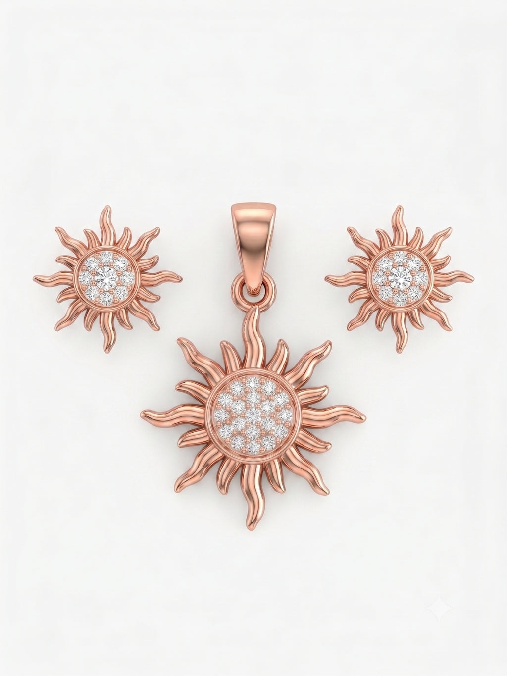925 Sterling Silver Radiant Sunburst Pendant Set with Earrings