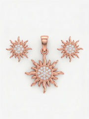925 Sterling Silver Radiant Sunburst Pendant Set with Earrings