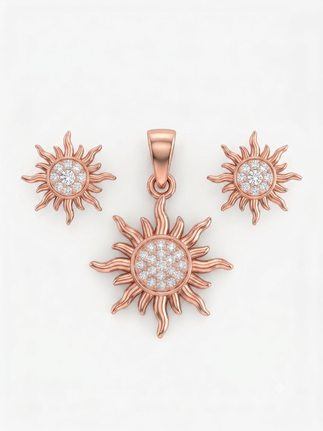 925 Sterling Silver Radiant Sunburst Pendant Set with Earrings