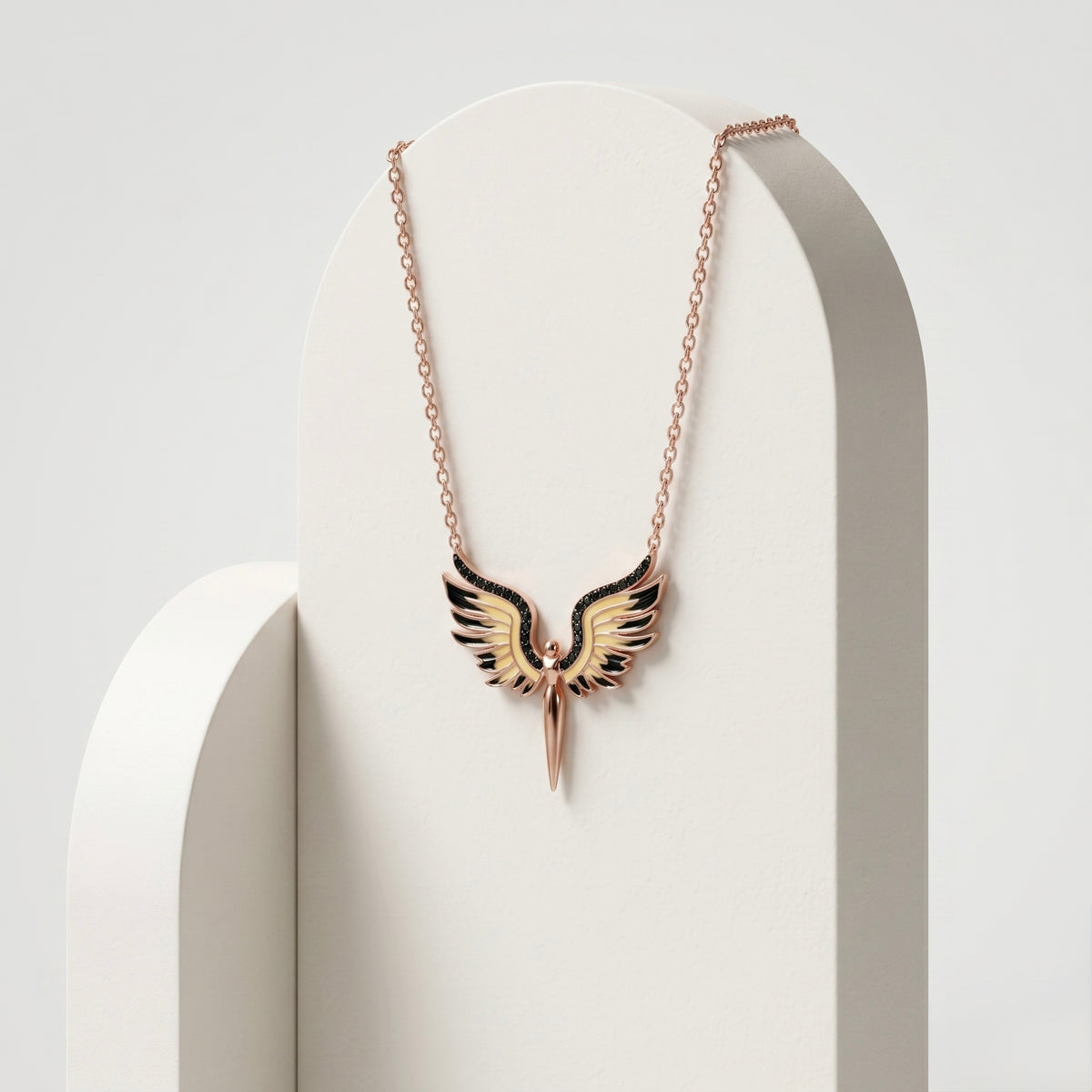 925 Sterling Silver Rose Gold Angel Wings Pendant Necklace for Women