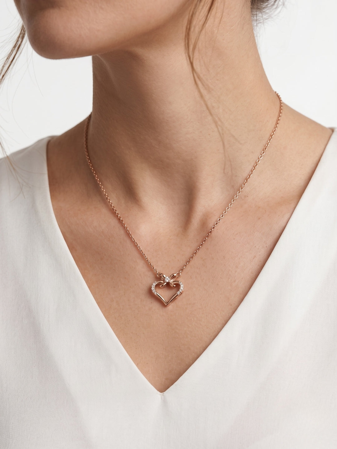 925 Sterling Silver Bow Heart Necklace for women