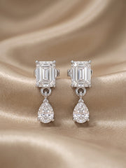 925 Sterling Silver Emerald Cut Drop Pendant Set with Earrings