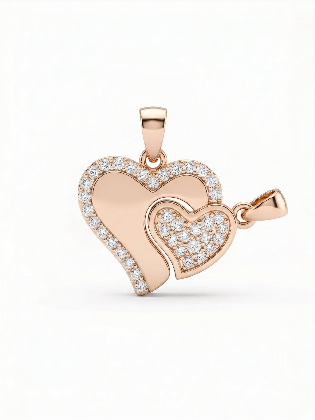 925 Sterling Silver Rose Gold Interlocking Heart Couple Pendant Without Chain