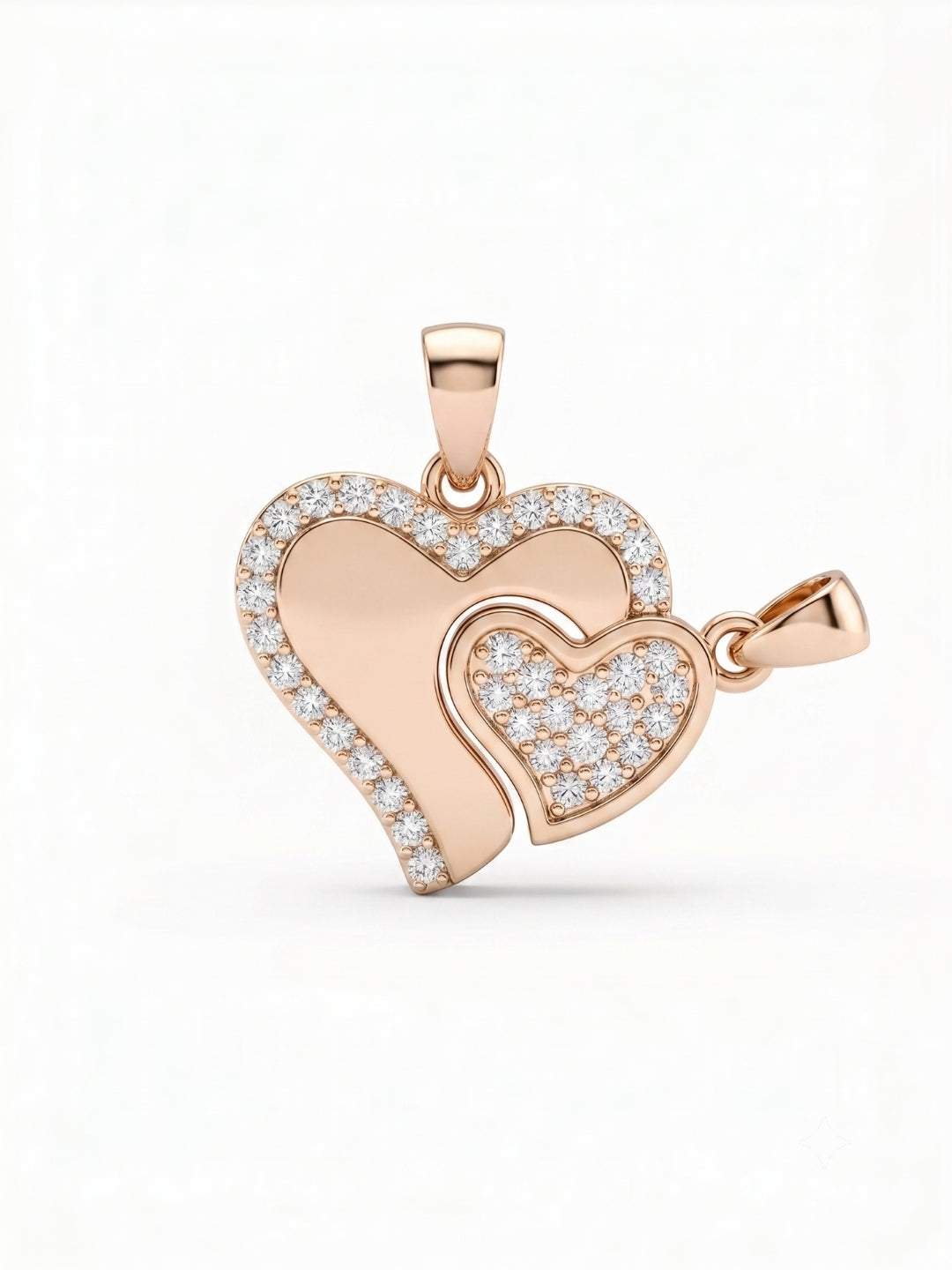 925 Sterling Silver Rose Gold Interlocking Heart Couple Pendant Without Chain