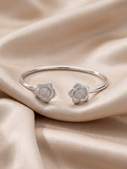 92.5 Sterling Silver Bloom Elegance Open Cuff Bracelet for Women