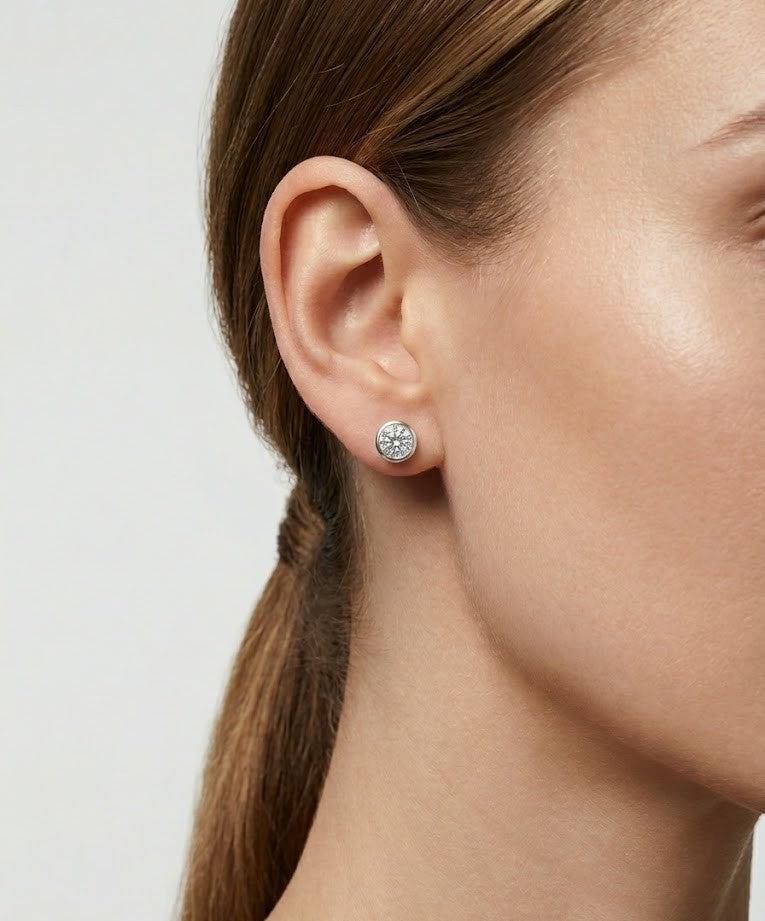 925 Silver Round Stud Earrings for Women