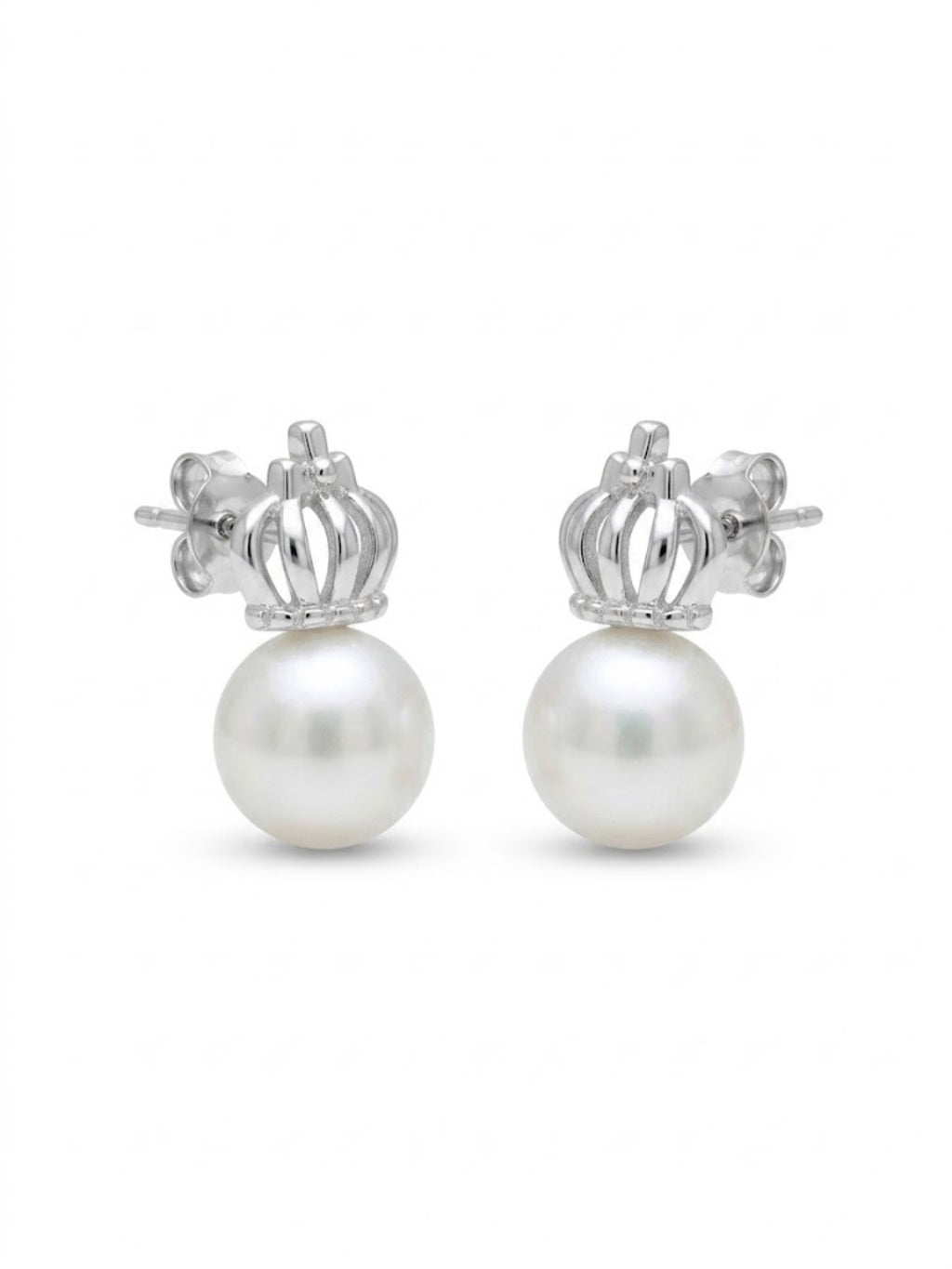 925 Silver Crown Pearl Stud Earrings for Women