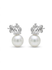 925 Silver Crown Pearl Stud Earrings for Women