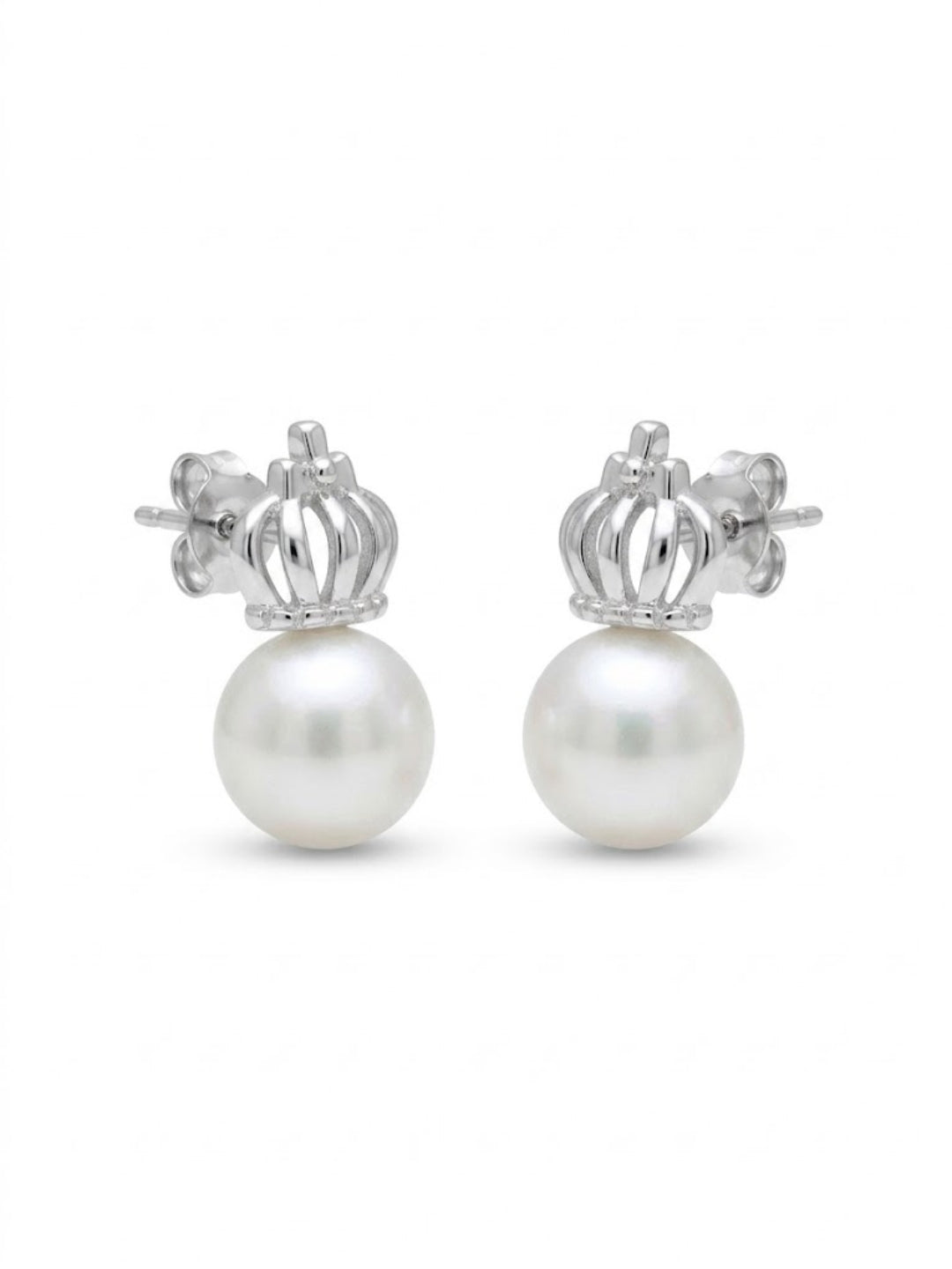 925 Silver Crown Pearl Stud Earrings for Women
