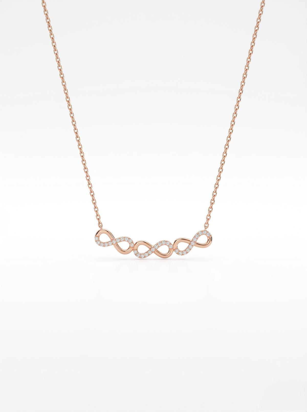 925 Sterling Silver Rose Gold Double Infinity Cubic Zirconia Necklace for Women