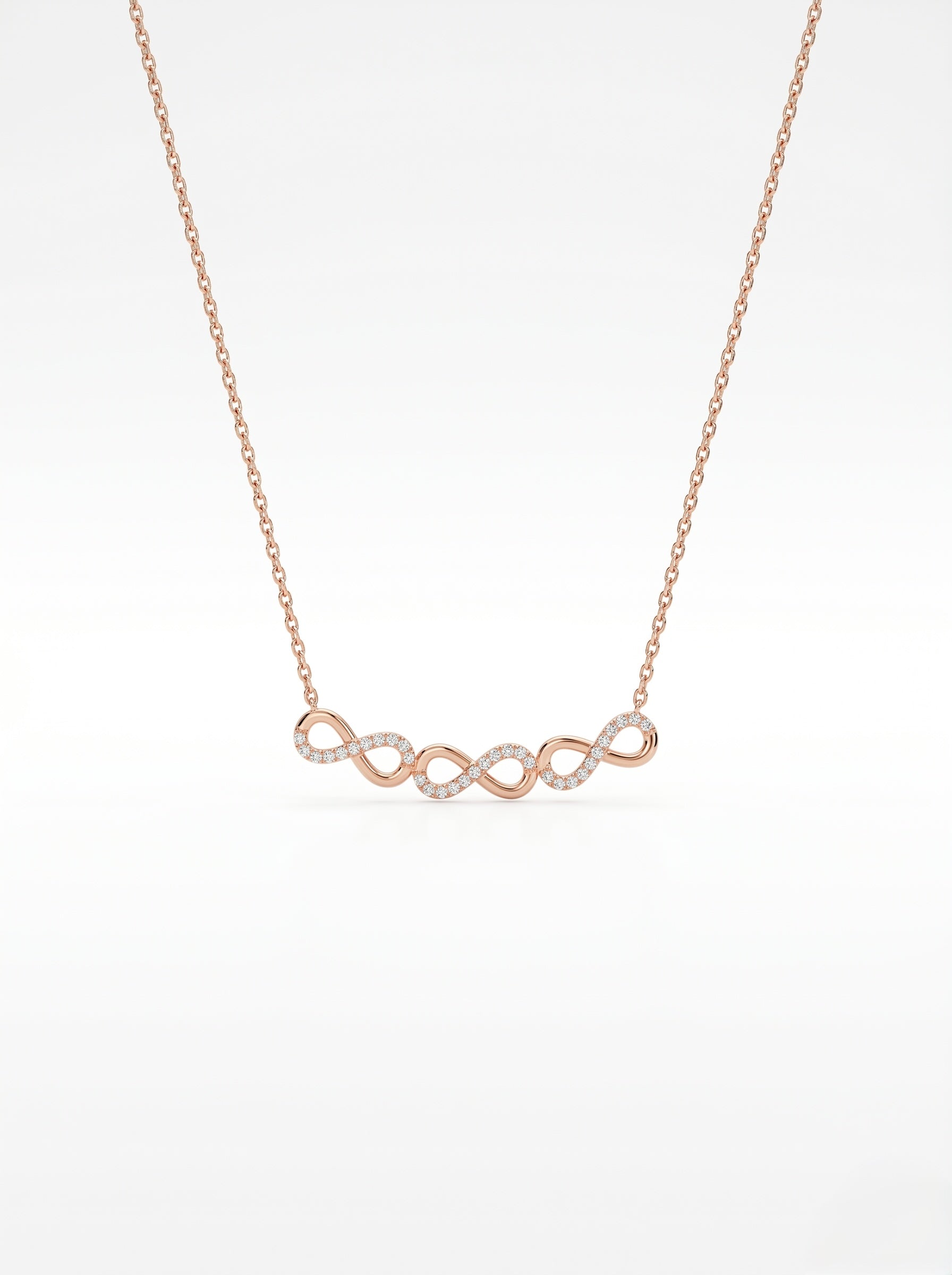 925 Sterling Silver Rose Gold Double Infinity Cubic Zirconia Necklace for Women