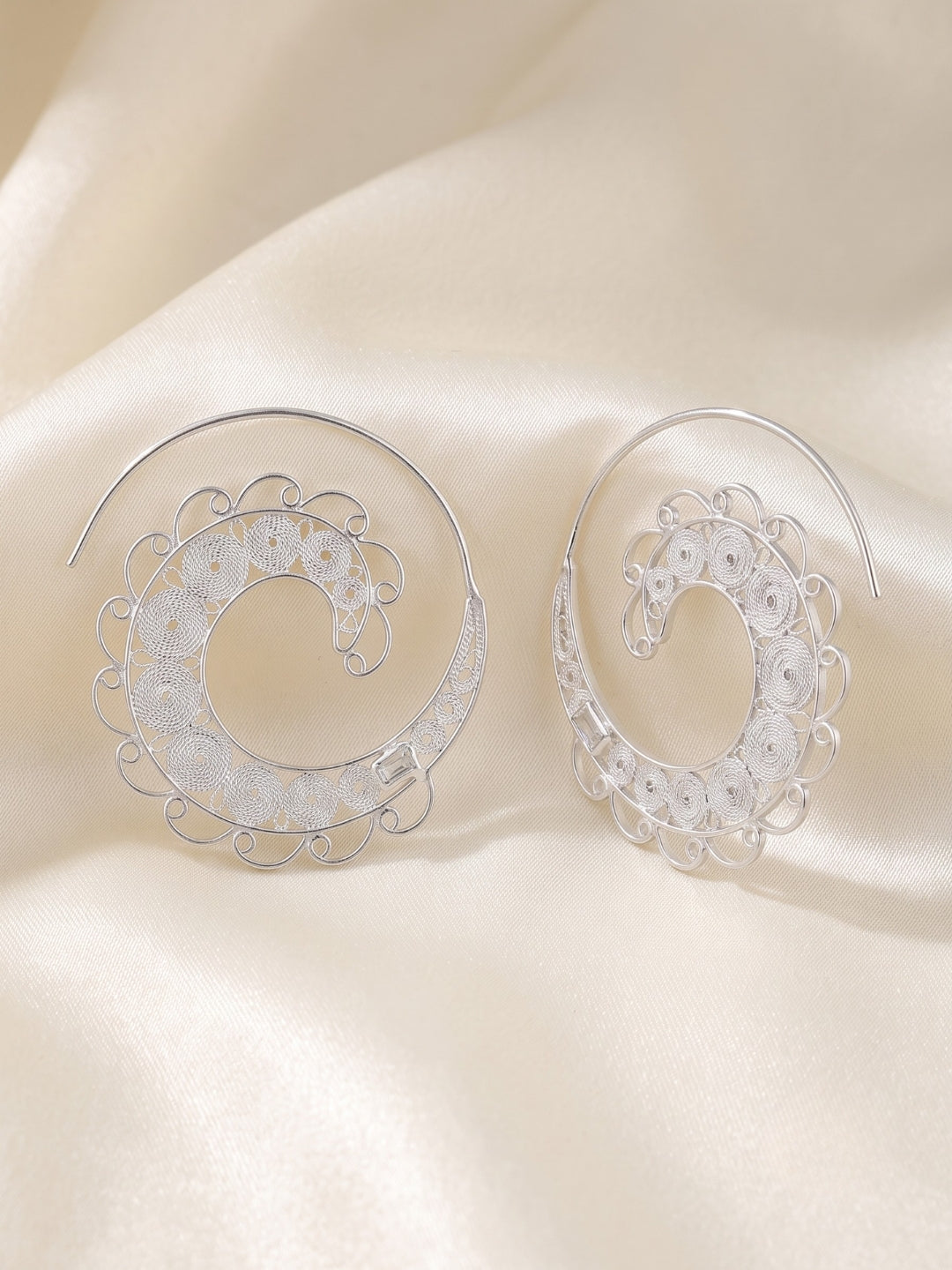 925 Silver Spiral Filigree Hoop Earrings for Women