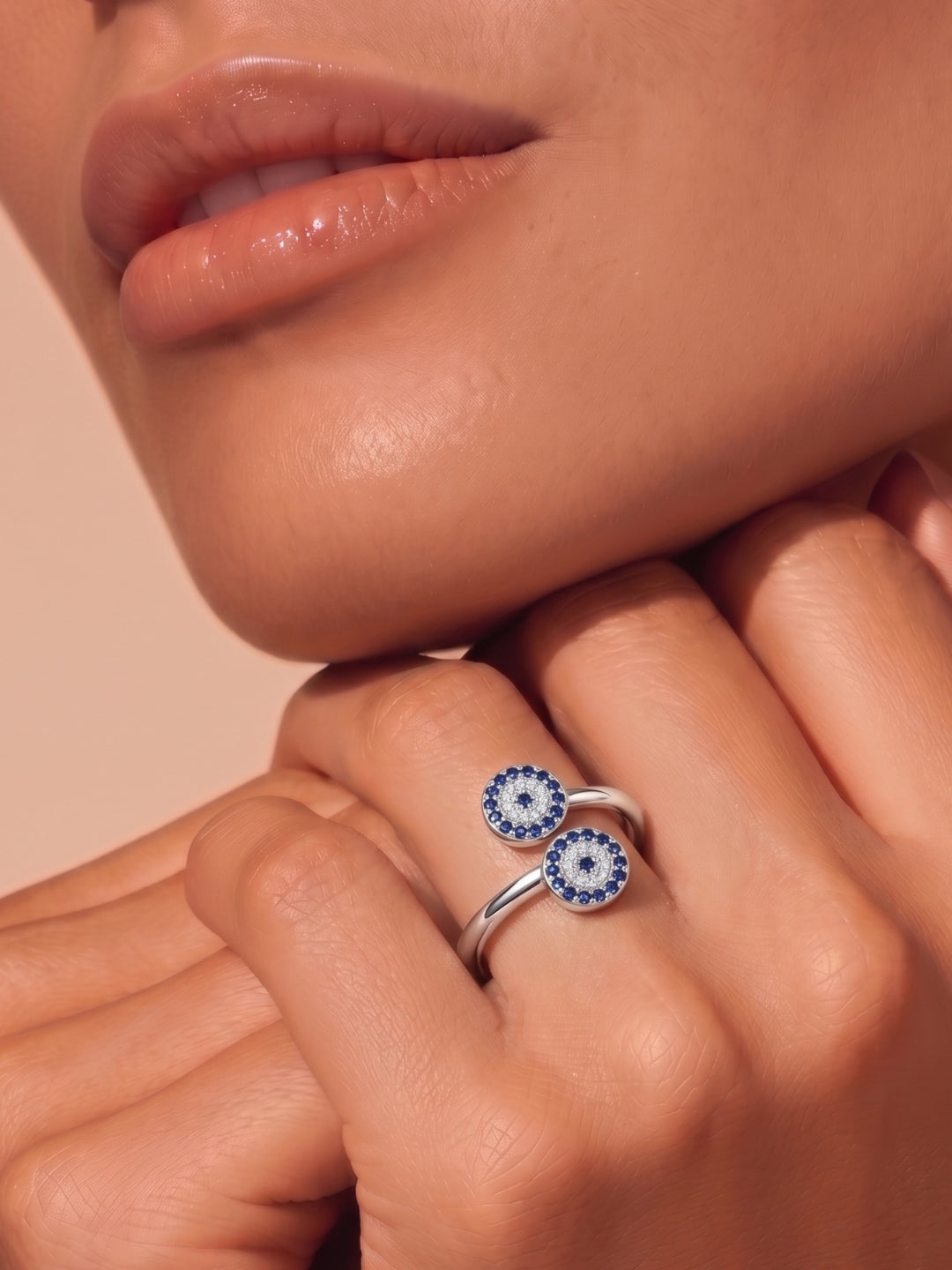 925 Sterling Silver Blue Evil Eye Adjustable Open Ring for Women