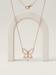 925 Sterling Silver Dainty Rose Gold Butterfly Fairy Pendant Necklace for Women