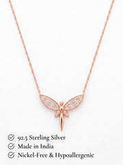 925 Sterling Silver Rose Gold Pavé Dragonfly Pendant Necklace for Women