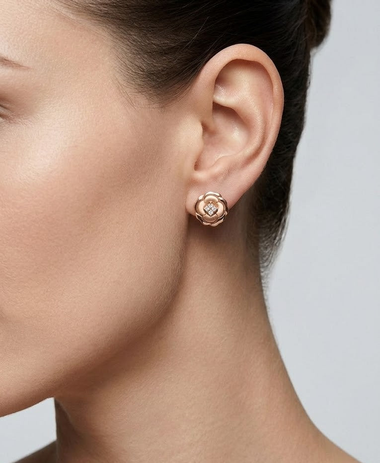 925 Silver Rose Gold Rose Bloom Stud Earrings for Women